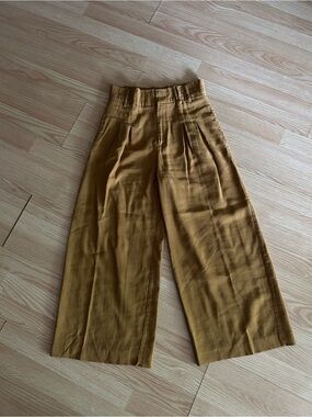 Zara Brown Mustard High Waisted Cropped Wide Leg Pants Women’s Small